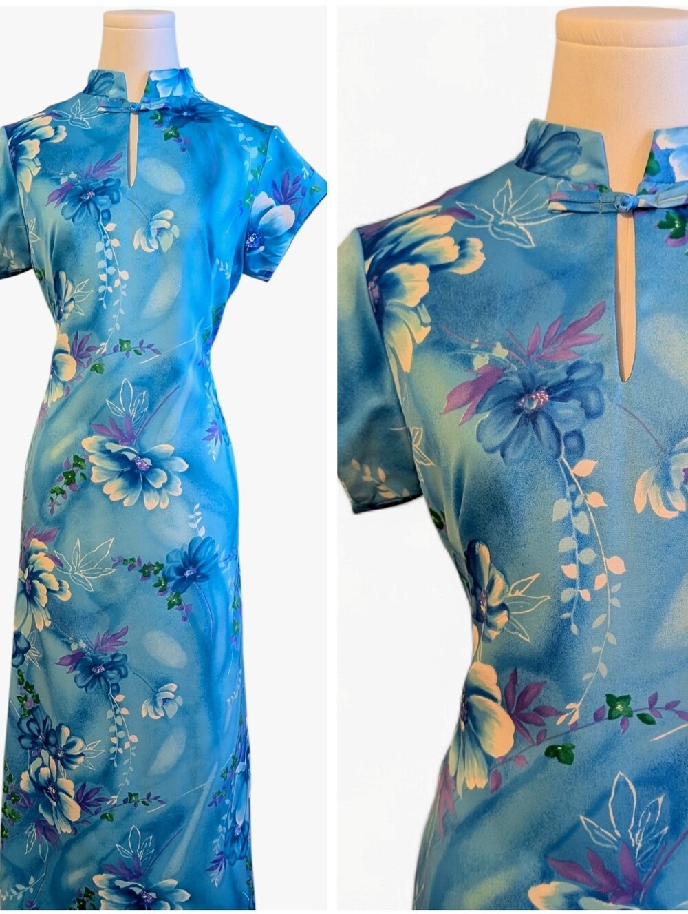 Vintage Hawaiian Maxi Dress Size 8 Cheongsam Qipao USA Made